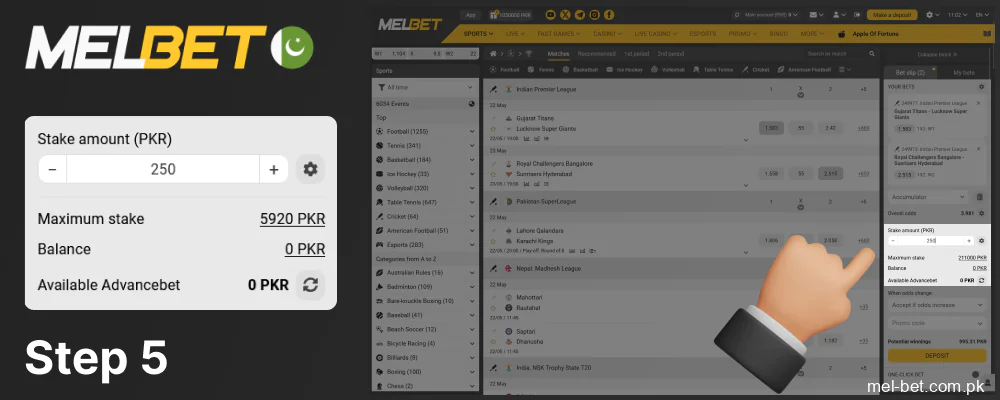 Decide on the amount of your bet, step 5